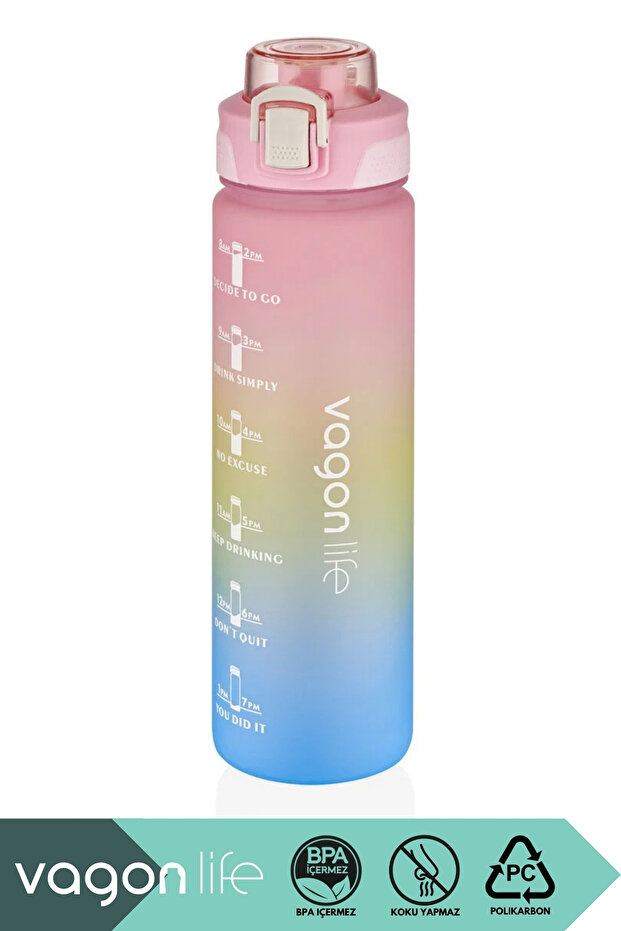1000ml New Collection Double Color Polycarbonate Motivational Water Bottle with Straw and Strap, Suitable for Use with or Without a Straw, with Sticker Gift