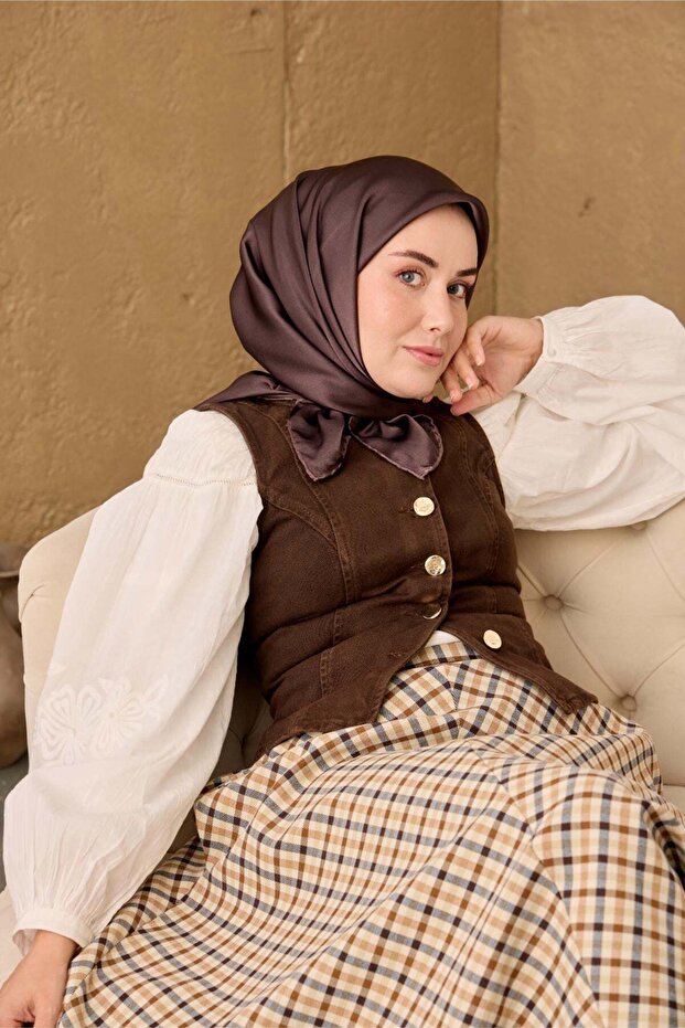 Sura Silk Scarf Ash Brown Solid Color Tok Duruşlu 90X90