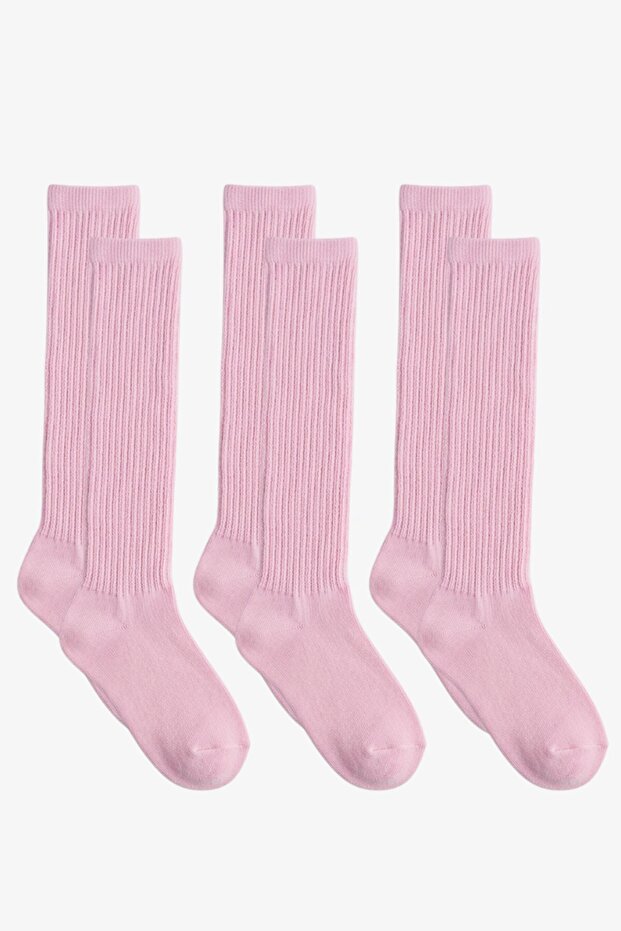 3 Pairs of Thin Ribbed Above-Knee Cotton Blend Children's Socks