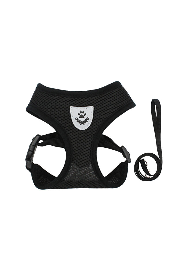 S Black Pet Puppy Harness Leash Set for Small Dogs Cats Reflective Breathable Dog Chest Strap Walkin