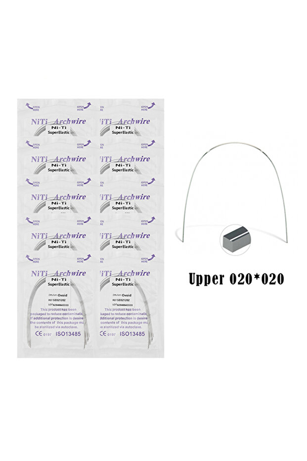 020X020 Upper 100pcs=10 pcak Super Elastic NiTi Orthodontic Arch Wires - Round, Rectangular, Ovoid F