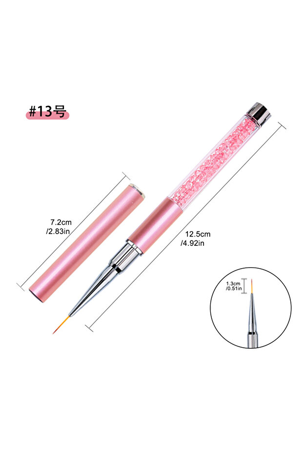 Pink 13MM 1/6Pcs Nail Art Liner Brush Set Rhinestone Handle Ultra Thin Striping Fine Detail Drawing