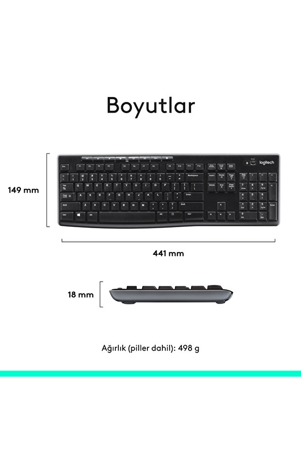 MK270 Kablosuz USB Alıcılı Türkçe Q Klavye Mouse Seti, Siyah 920-004525 - 9