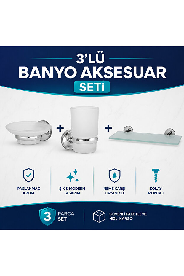 Bathroom Accessory Set Soap Holder Shelf Brush Holder (Glass)