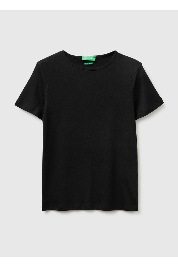 Women's Black 100% Cotton Crew Neck T-Shirt