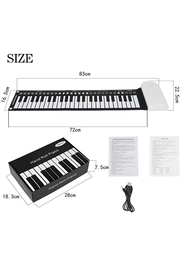 White IRIN 49-Key Hand Roll Up Piano Silicone Portable Keyboard Musical Instrument for Education Fol