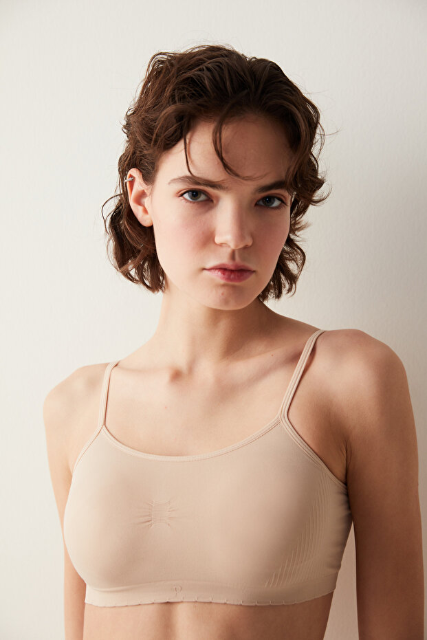 Skin Color Basic Covered Seamless Underwire-Free Bra - 2