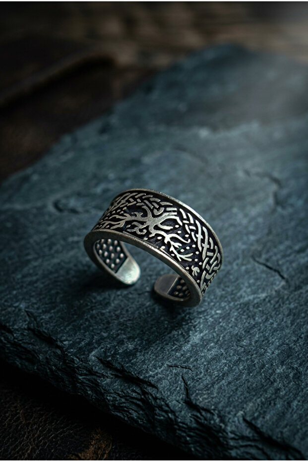 Special Design Masculine Adjustable Men's Ring with Mythological Tree of Life Motif