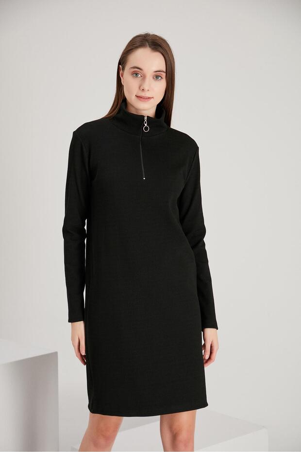 Stand-Up Collar Zippered Dress (B21-21500)