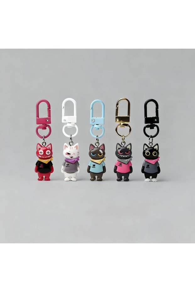 set of 5pcs Trendy and funny street cat keychains, creative bags, accessories, pendants, personalize