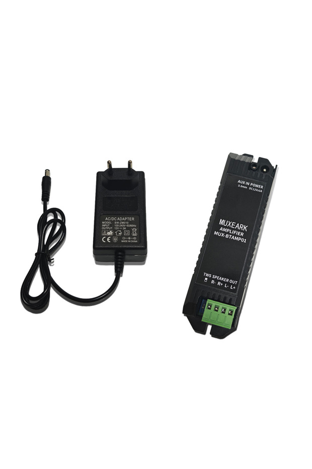 محول طاقة Muxeark 12V3A بمنفذ AMP وقابس الاتحاد الأوروبي ومكبر صوت صغير AUX TWS ثنائي القناة بتقنية البلوتوث للحمام