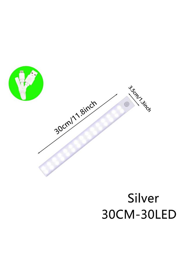 Silver 30CM 3 color in One Lamp Motion Sensor Light Wireless LED Night Light USB Rechargeable Night
