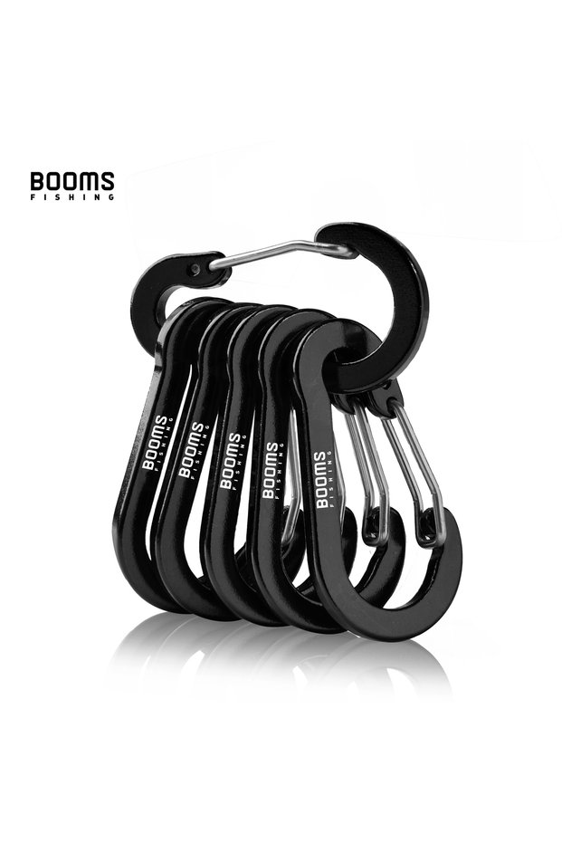 6pcs black Booms Fishing Multi Tool 6Pcs 5cm D-ring Aluminum Alloy Carabiner Clip Outdoor Travel Hoo