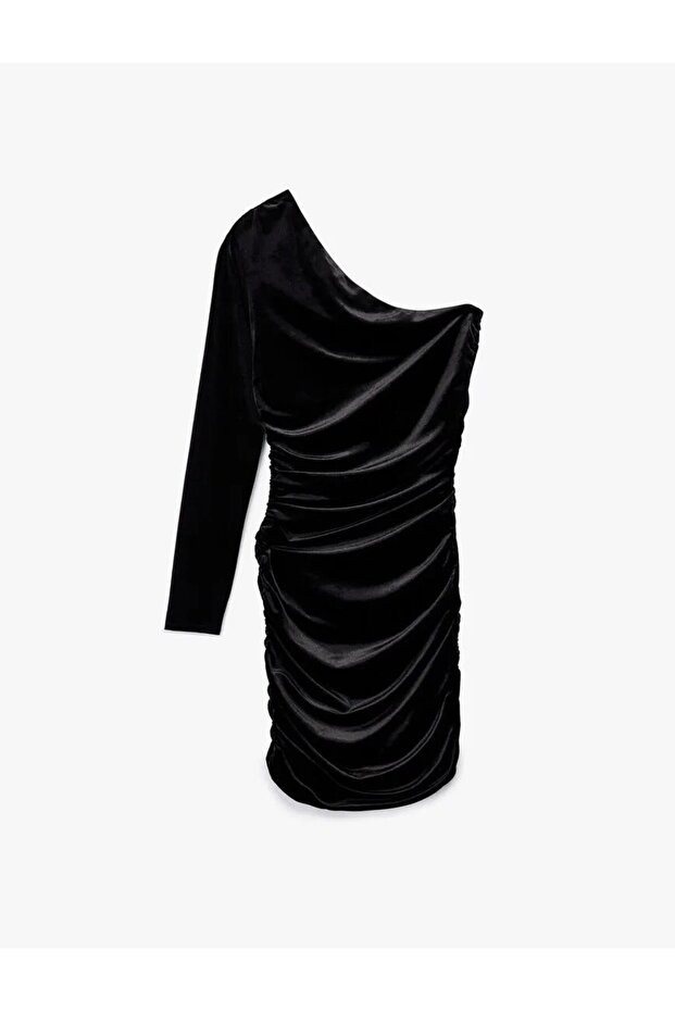 One Shoulder Long Sleeve Bodycon Velvet Mini Evening Dress