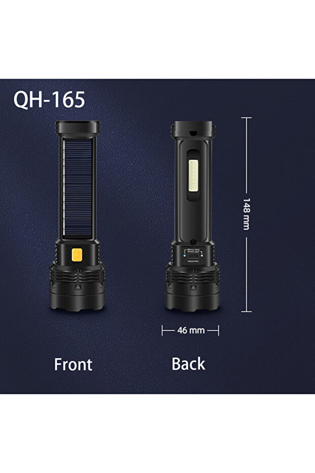 مصباح يدوي LED قوي QH-165 مع ضوء جانبي متعدد الوظائف يعمل بالطاقة الشمسية للاستخدام الخارجي بمدى طويل