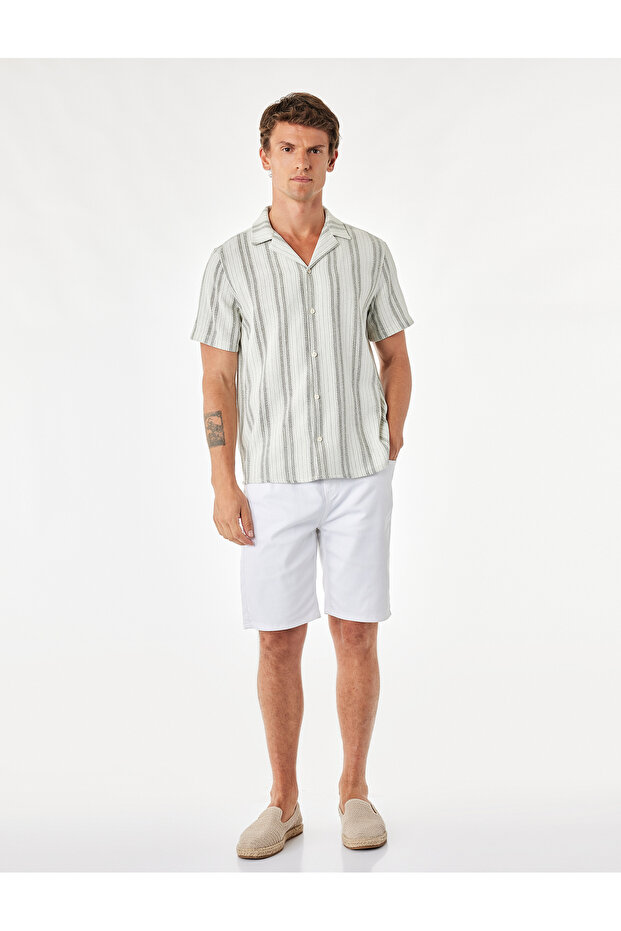 Regular Fit Short Sleeve Striped Turn-Down Collar Shirt
