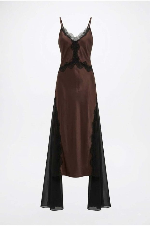 Coffee Lace Satin Dress