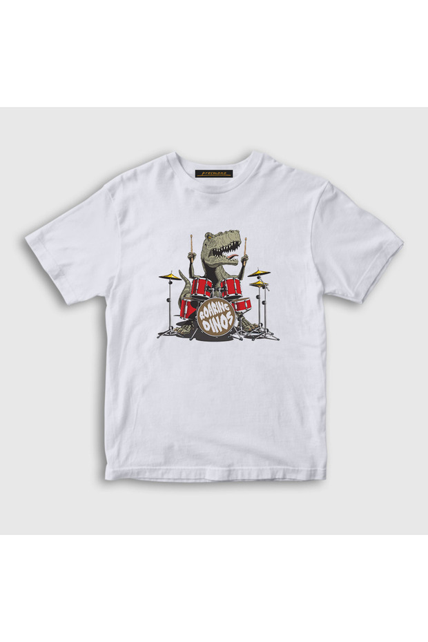 Unisex Kids White Dinos Dinosaur Drums Drum T-shirt370857tt