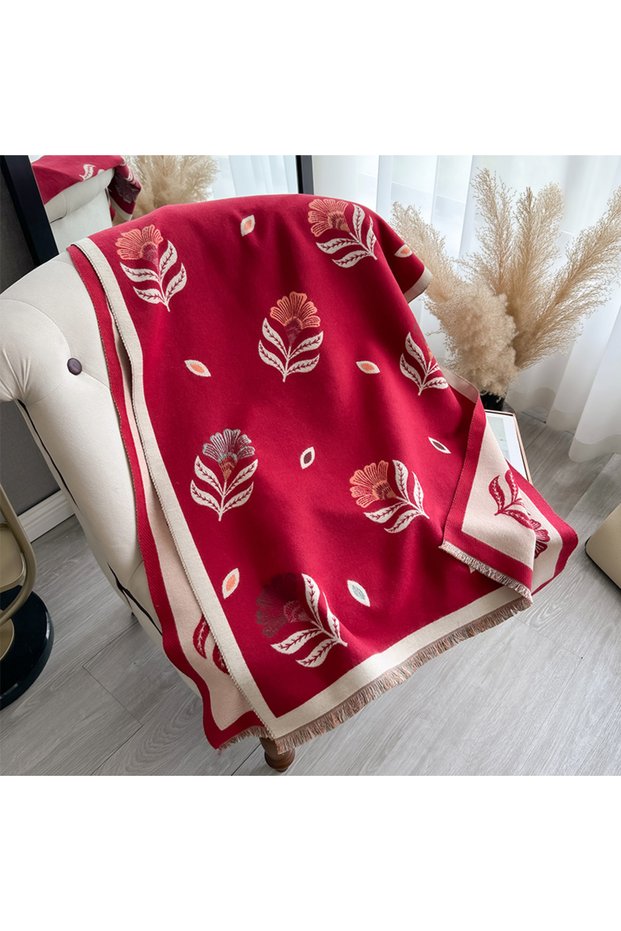 Red New Women Fashion Brand Fallen leaves Scarf Luxury Autumn Winter Warm Shawls Print Scarve Pashmi