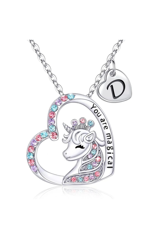 D Initial Letter Unicorn Necklace You Are Magical Horse Pendant Necklaces For Girls Birthday Gifts