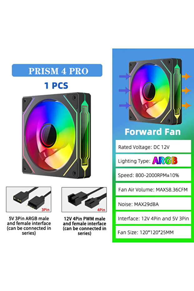 A-RGB Other B-Forward-1 ICE Whale Prism 4 PRO PC Case Fan 120mm ARGB Cyclic Mirror Light Effect PWM