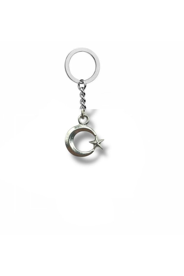 Silver Color Moon Star Figured Metal Keychain – Cultural Unisex Accessory with the Symbol of the Turkish Flag