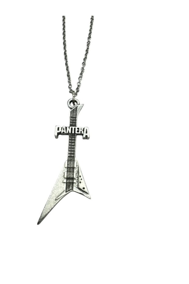 Pantera Band Electric Guitar Figured Necklace – 60 cm Unisex Metal Accessory - Heavy Metal Style Jewelry
