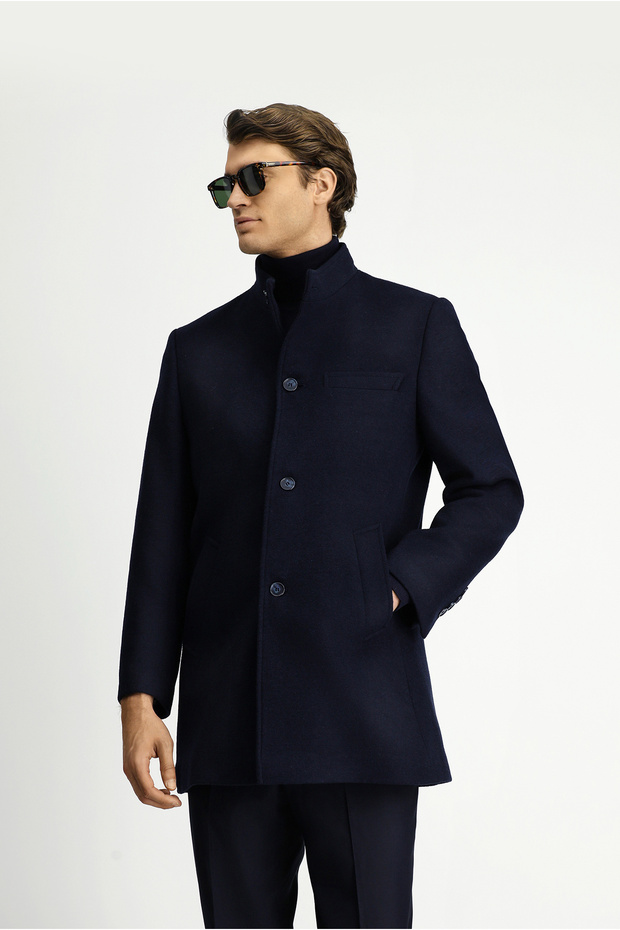 Regular Fit Stand Collar Plain Classic Coat