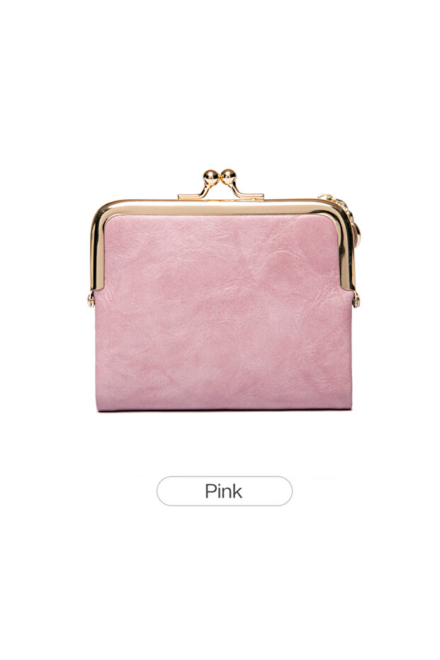 محفظة نسائية جديدة QB309-Pink بتصميم كلاسيكي متعدد الوظائف من الجلد بطيّف مزدوج ومتعددة الفتحات