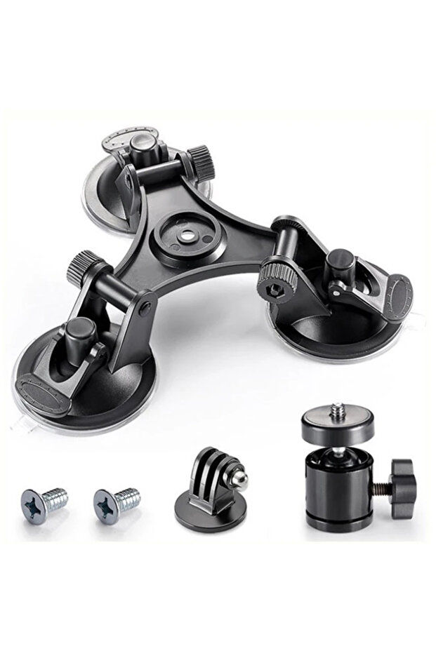 white color Triple Suction Cup Car Mount with 3-Prong Adapter for GoPro Hero 13 12 11 10 9 8 7 Actio