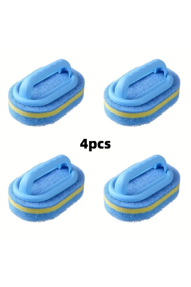 S blue 4pc Cleaning Brush with Handle Kitchen Sponge Wipe Thickening Bathroom Tile Cleaning Sponge H