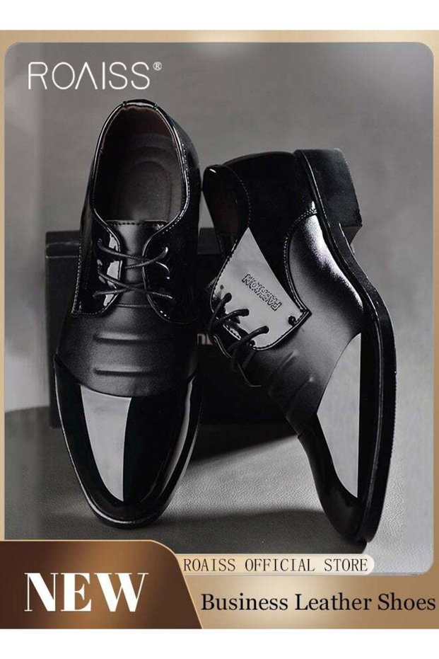 Men Formal Business Leather Shoes Men Pointed Leather Shoes with Anti-slip Sole and Lace-up Design S