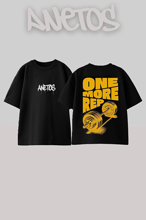 تي شيرت قطني أسود كبير الحجم بتصميم One Rep مطبوع من الخلف