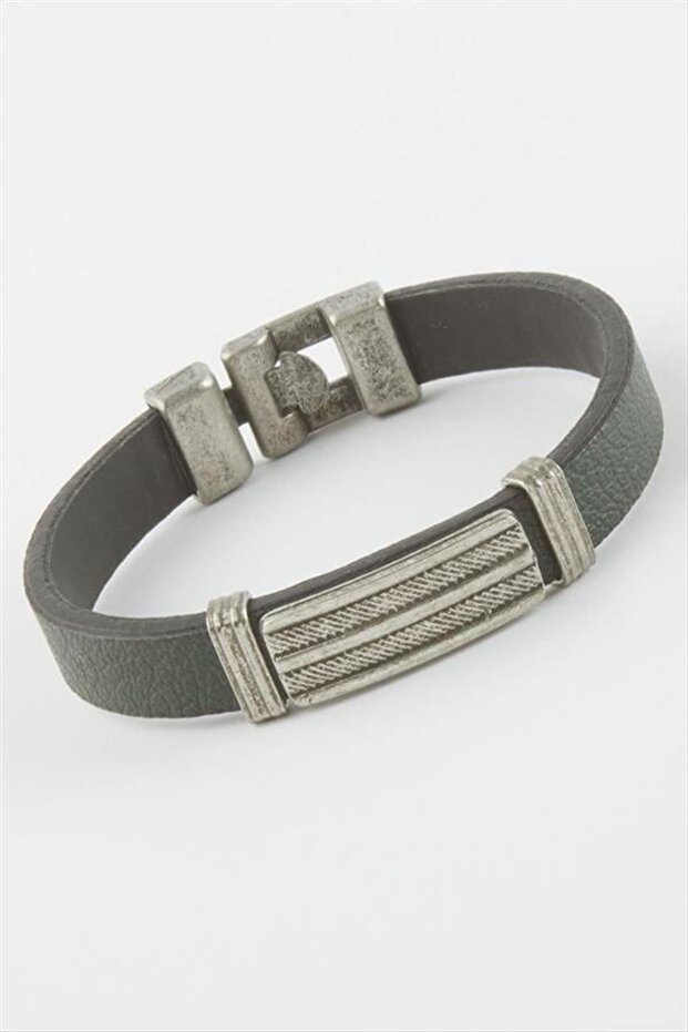 Striped Faux Leather Bracelet - Green
