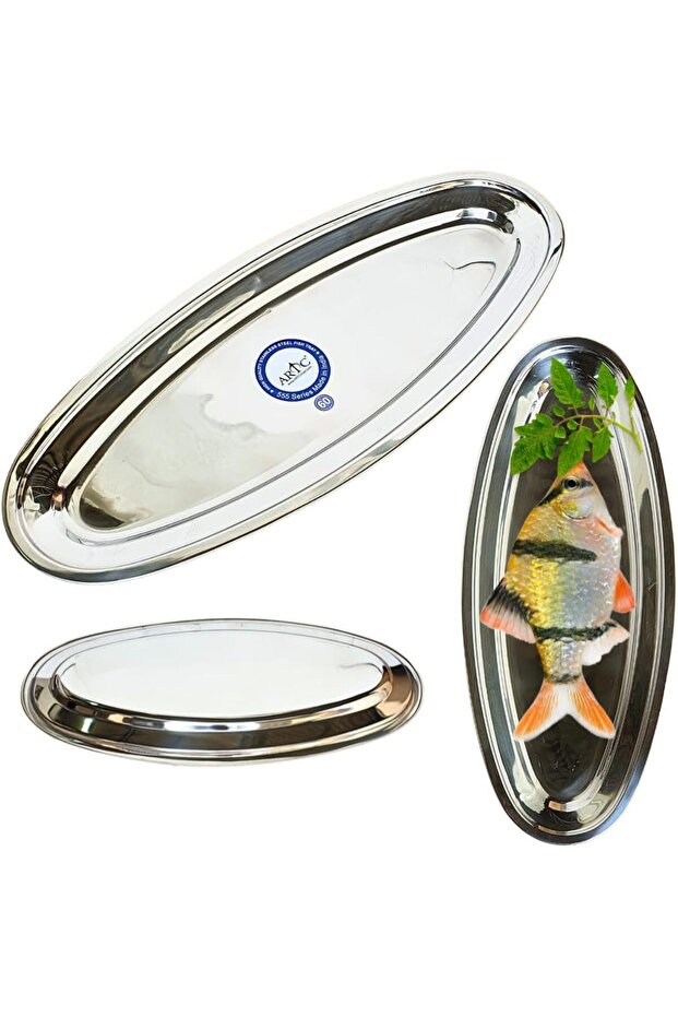 Stainless Steel Platter Kitchen Tray Oval Shape Serving Tray 304 Stainless Steel (60cm 2pc Set)