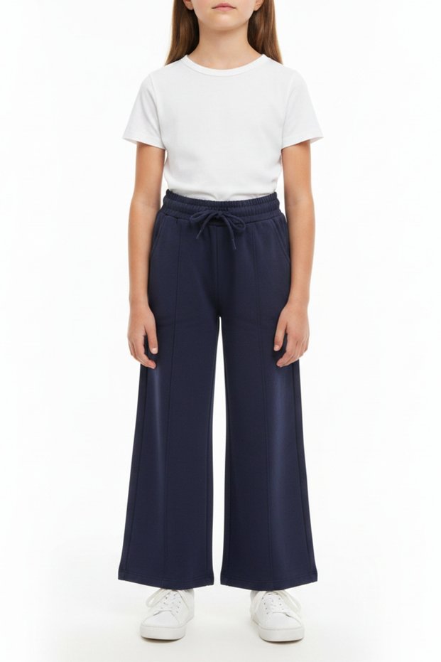 Girl's Elastic Waist Tied Pocketed School Sweatpants 25056