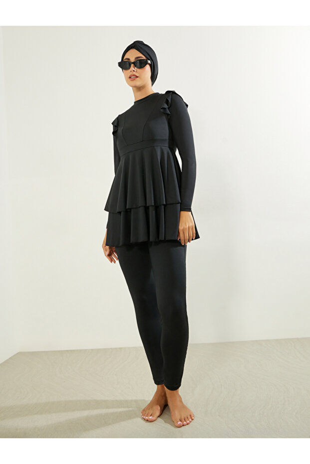 Pack of 3 - Full Sleeve Ruffled Burkini, Leggings and Cap Set