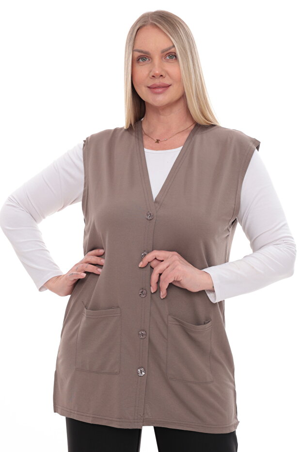 Women's Buttoned Pocketed V-Neck Casual Summer Combed Cotton Mother Vest