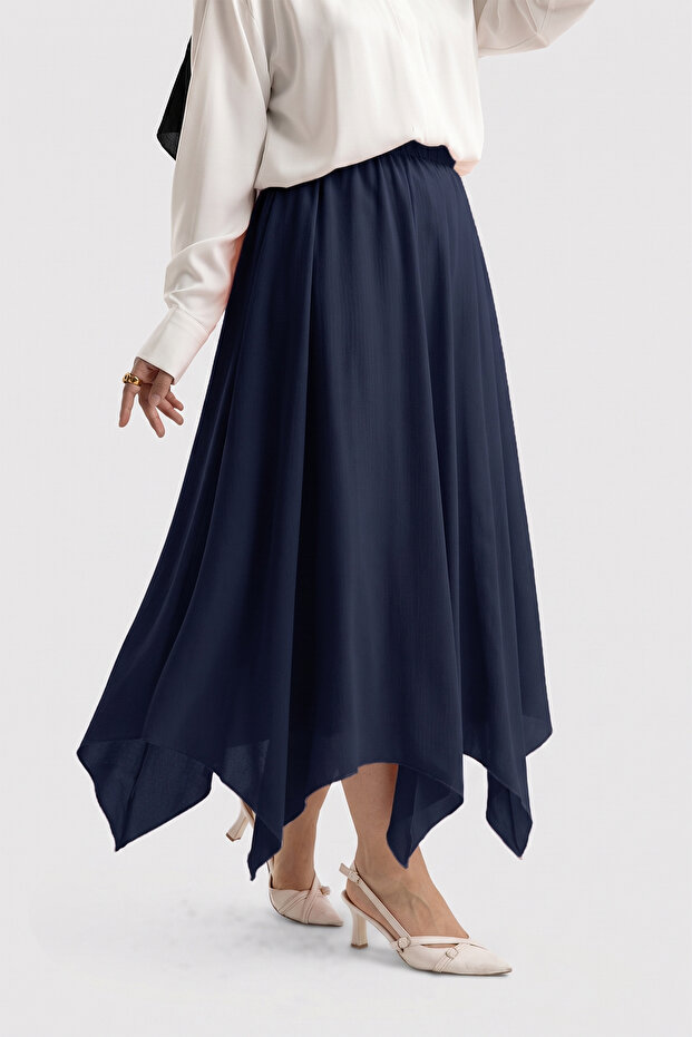 6444 - Comfortable and Stylish Viscose Elastic Waist Cobe Ruffle Skirt with Handkerchief
