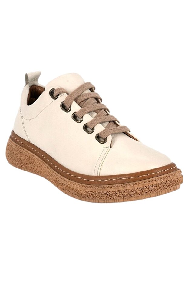 D26Ya-7750-B Cream Women's Comfort Leather Shoes