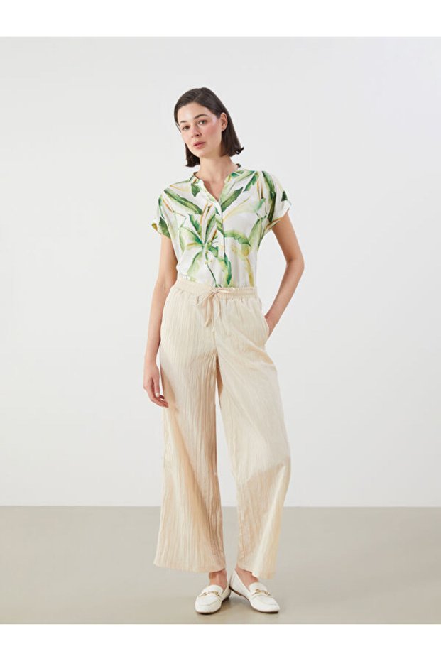 Quality Pieces from Çelebi Store: Women's Textured Wide-Leg Pants with Waistband