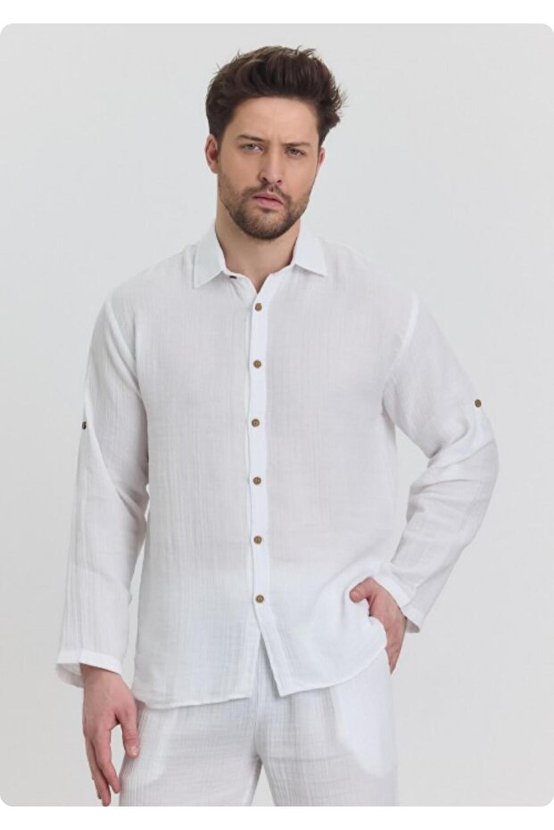 Heaven 4030 Men's Long Sleeve Shirt with Muslin Collar