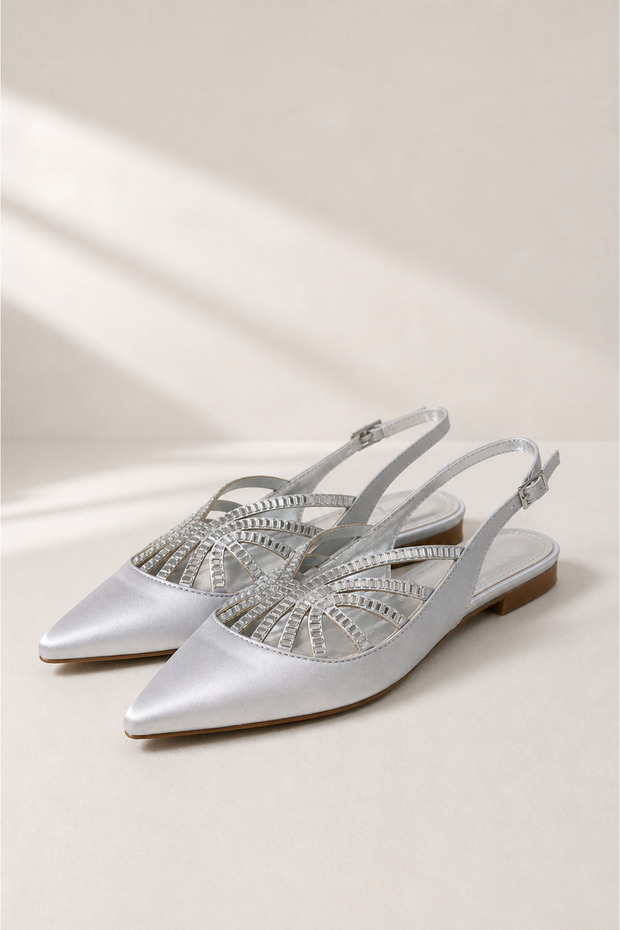 Cersei Women's Stone Embellished Pointed Toe Slingback Ballerina Shoes
