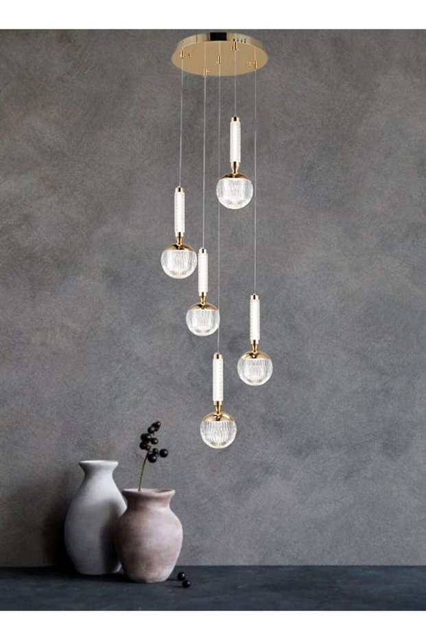 Modern Lighting, Modern chandelier, Light, Acrylic LED Chanelier, French Gold Color, 28x30, h:180 cm, Suitable for bedroom and living room, Adjustable height