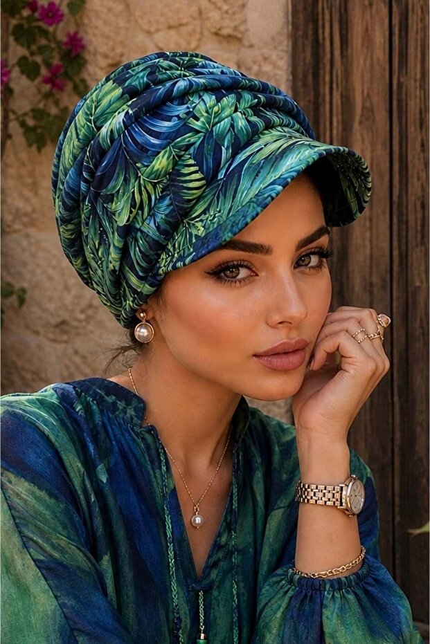 Green Leaf Pattern Hat Cap - 1