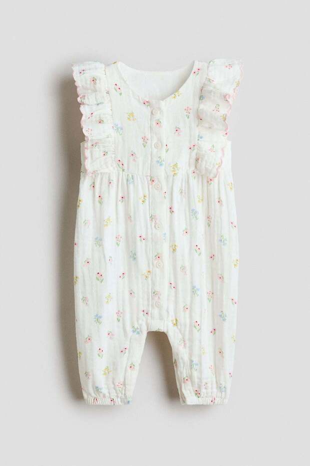 Frilled muslin romper suit