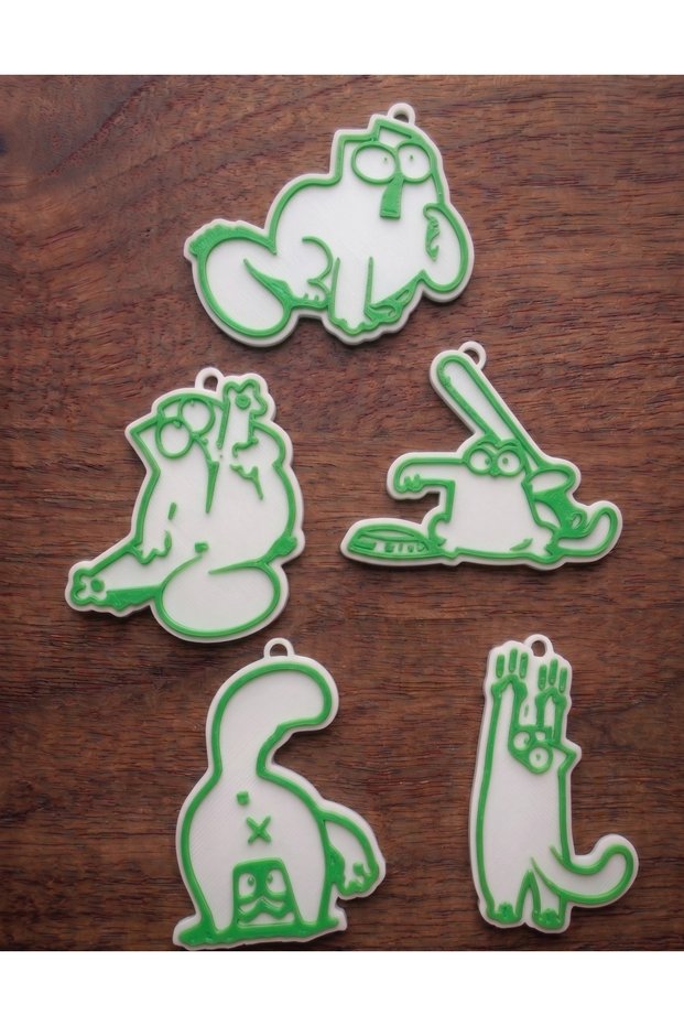 Simon's Cat 5-Piece Cat Figure Set - 3D Printed Durable Keychain & Bag Accessory