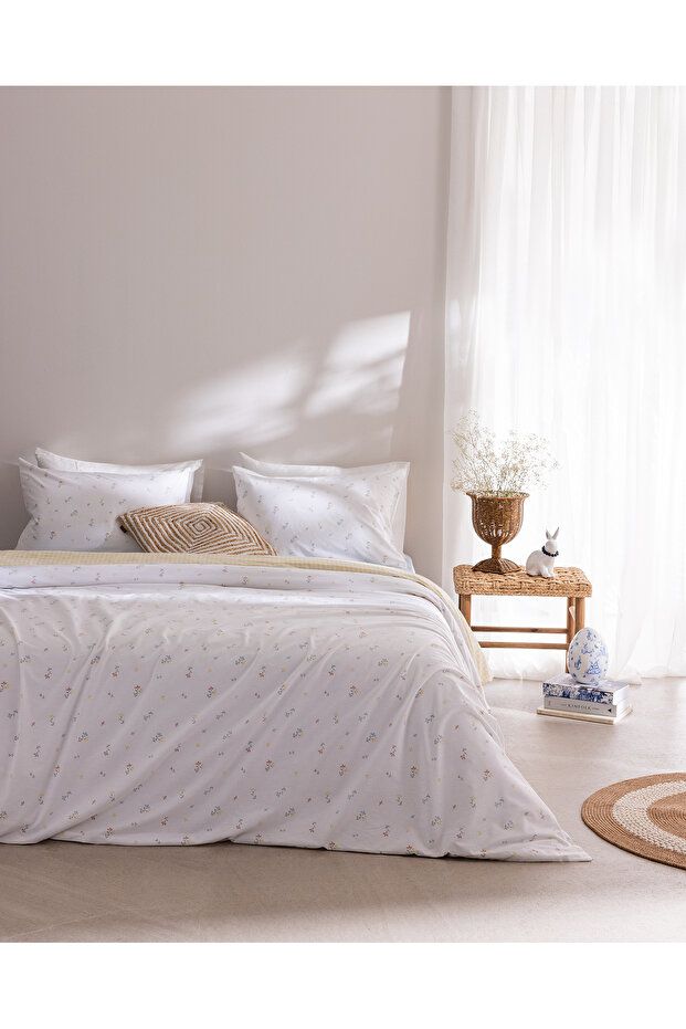 Marthe Double 100% Cotton Ranforce Printed Bed Sheet and Duvet Cover Set - Yellow/Blue