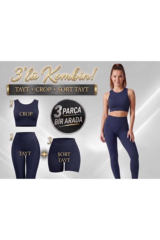 Premium 3-Piece Combination: Recovery Ribbed Leggings, Crop Top, and Shorts Leggings Set
