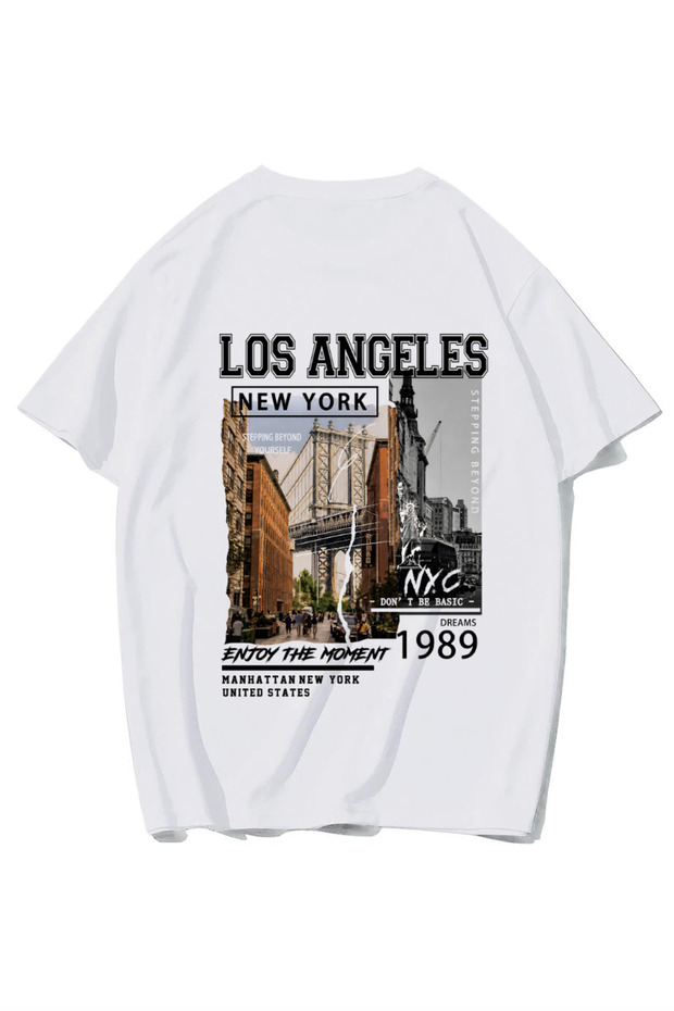 Unisex Oversize Los Angeles & New York T-Shirt (White)